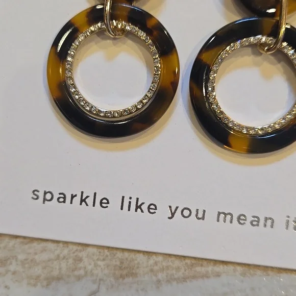 New LOFT "Sparkle Like You Mean It" Gold/Brown Tortoise Dangle Earrings - Picture 2 of 8